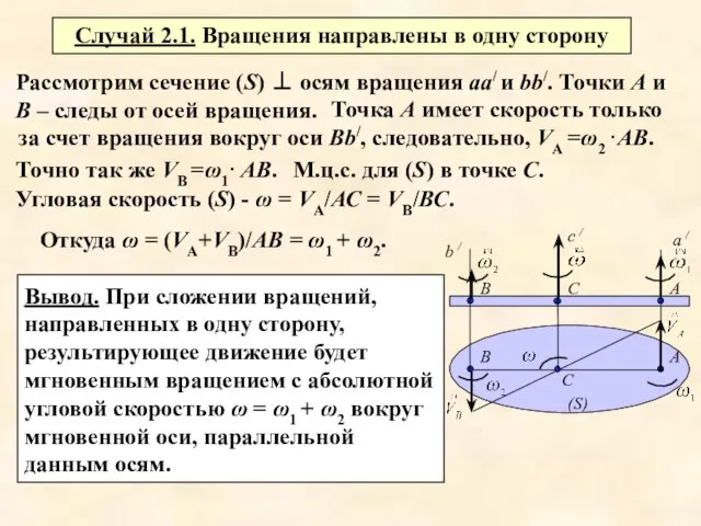 Рассмотрим сечение (S) ⊥ осям вращения аа/ и bb/. Точки А