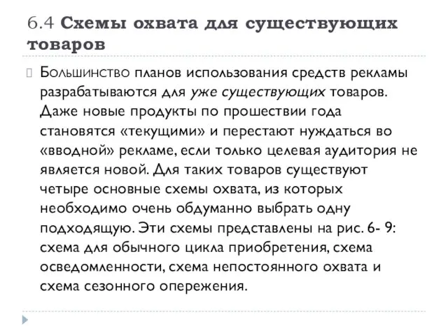 6.4 Схемы охвата для существующих товаров Большинство планов использования средств рекламы