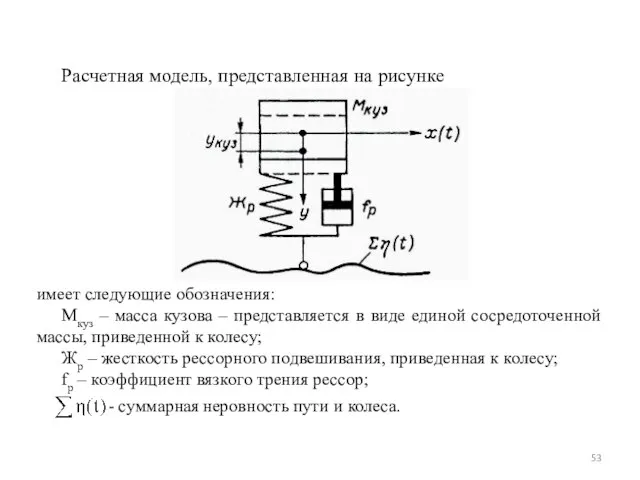 Расчетная модель, представленная на рисунке имеет следующие обозначения: Мкуз – масса