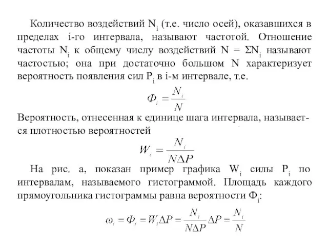 Количество воздействий Ni (т.е. число осей), оказавшихся в пределах i-го интервала,