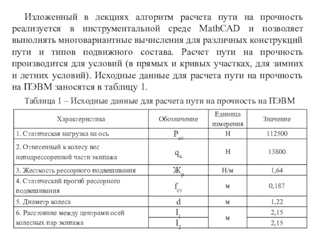 Изложенный в лекциях алгоритм расчета пути на прочность реализуется в инструментальной