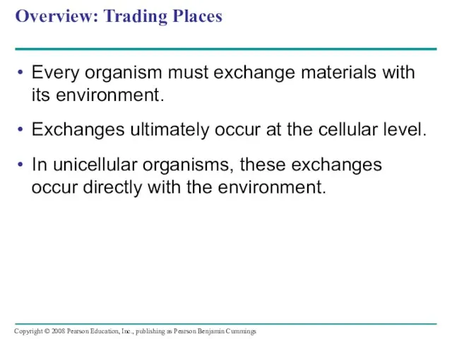 Overview: Trading Places Every organism must exchange materials with its environment.