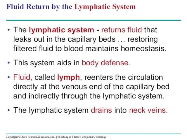 Fluid Return by the Lymphatic System The lymphatic system - returns