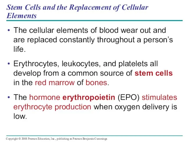 Stem Cells and the Replacement of Cellular Elements The cellular elements