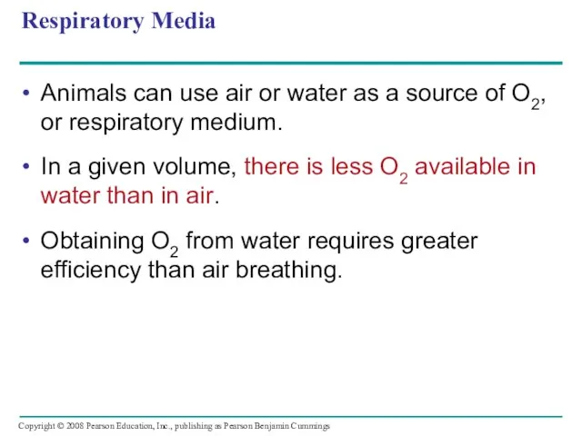 Respiratory Media Animals can use air or water as a source