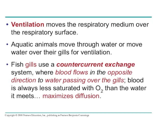 Ventilation moves the respiratory medium over the respiratory surface. Aquatic animals