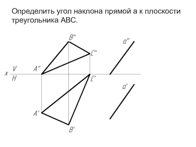 Определить угол наклона прямой а к плоскости треугольника АВС.