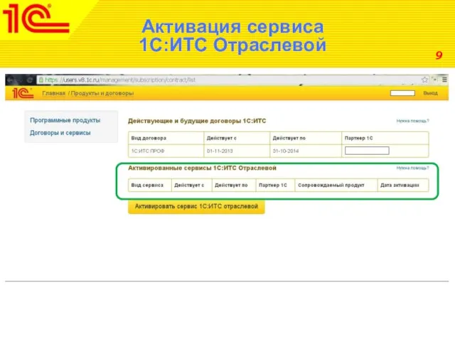 Активация сервиса 1С:ИТС Отраслевой