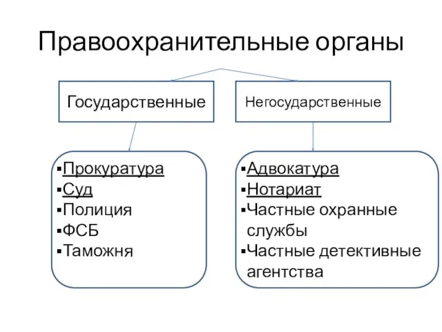 Правоохранительные органы Государственные Негосударственные Прокуратура Суд Полиция ФСБ Таможня Адвокатура Нотариат