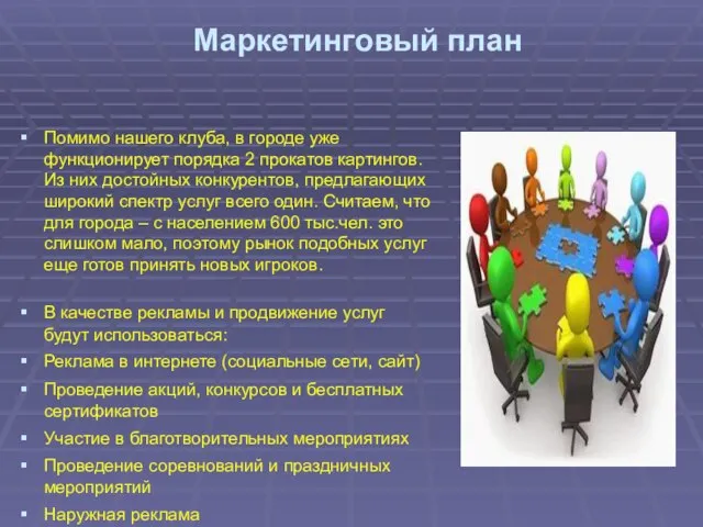 Маркетинговый план Помимо нашего клуба, в городе уже функционирует порядка 2