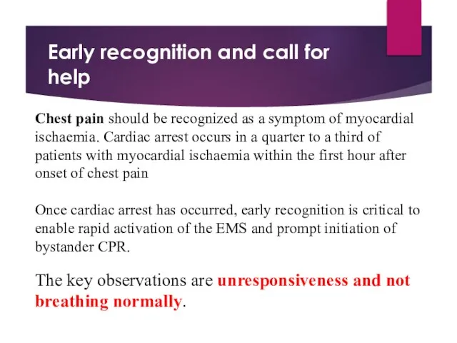 Early recognition and call for help Chest pain should be recognized