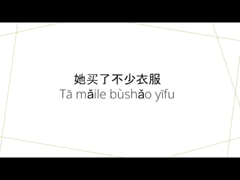 她买了不少衣服 Tā mǎile bùshǎo yīfu