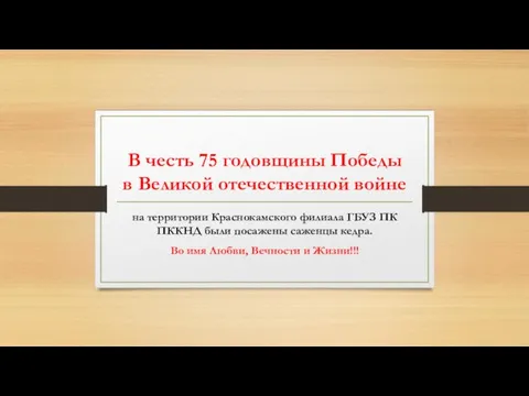 В честь 75 годовщины Победы в Великой отечественной войне на территории