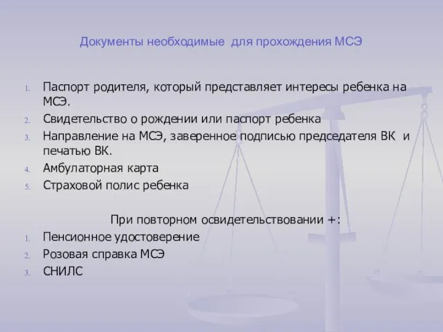 Документы необходимые для прохождения МСЭ Паспорт родителя, который представляет интересы ребенка