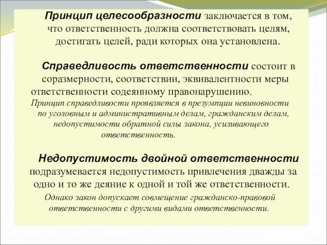 Принцип целесообразности заключается в том, что ответственность должна соответствовать целям, достигать