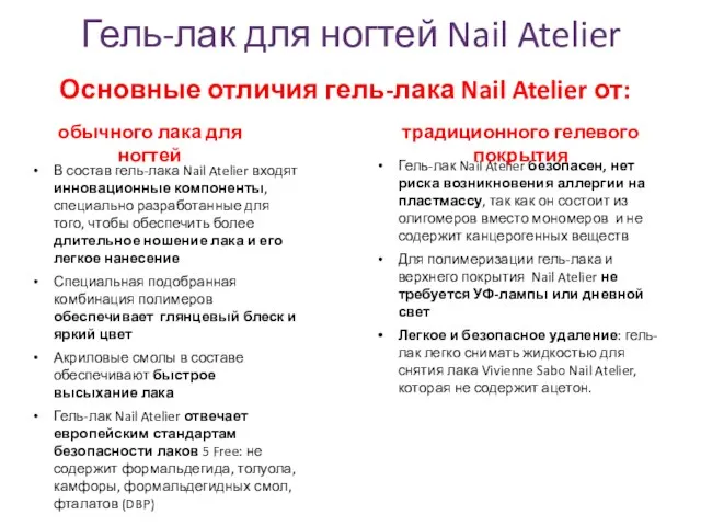 В состав гель-лака Nail Atelier входят инновационные компоненты, специально разработанные для