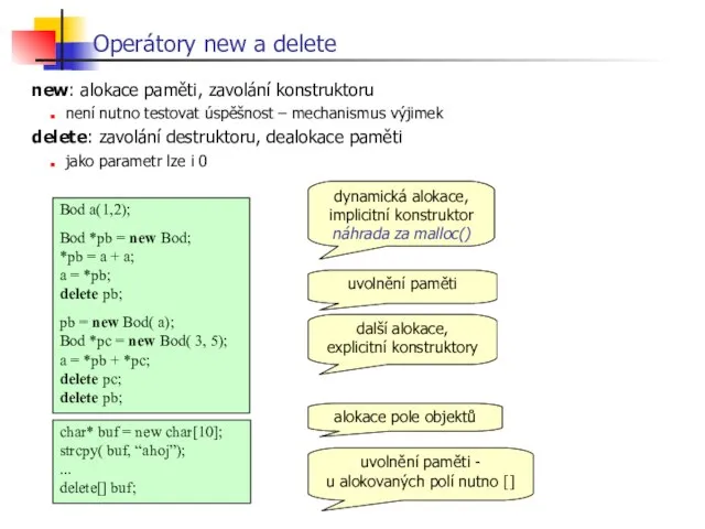 Operátory new a delete