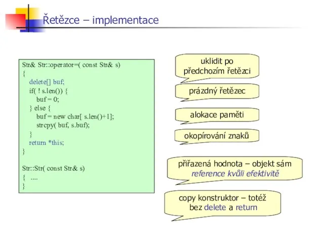 Řetězce – implementace