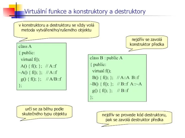 Virtuální funkce a konstruktory a destruktory