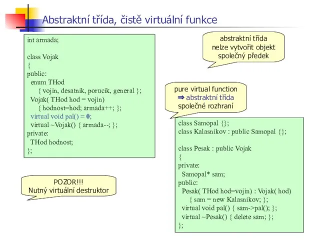 Abstraktní třída, čistě virtuální funkce