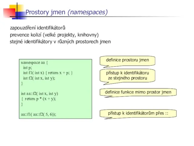 Prostory jmen (namespaces)