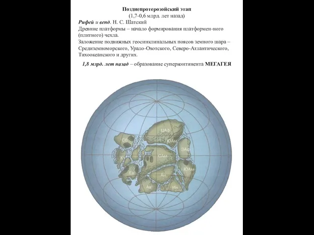 Позднепротерозойский этап (1,7-0,6 млрд. лет назад) Рифей и венд. Н. С.