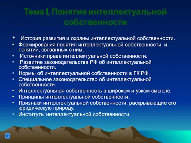 Тема 1. Понятие интеллектуальной собственности История развития и охраны интеллектуальной собственности.