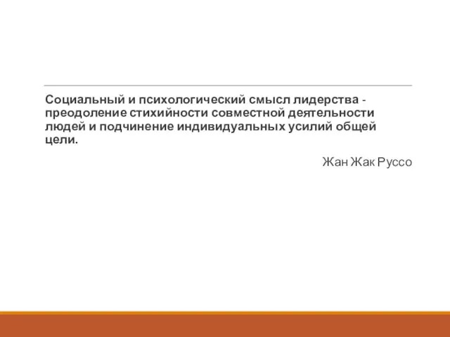 Социальный и психологический смысл лидерства - преодоление стихийности совместной деятельности людей