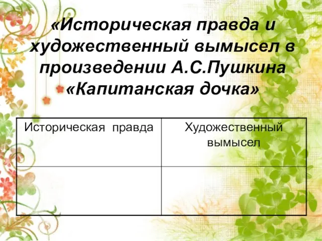 «Историческая правда и художественный вымысел в произведении А.С.Пушкина «Капитанская дочка»