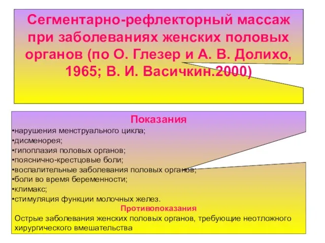 Сегментарно-рефлекторный массаж при заболеваниях женских половых органов (по О. Глезер и