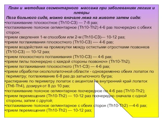 План и методика сегментарного массажа при заболеваниях легких и плевры Поза