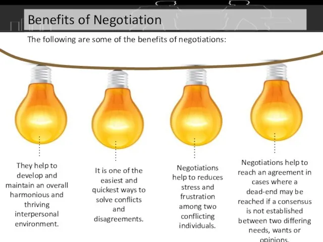 The following are some of the benefits of negotiations: They help