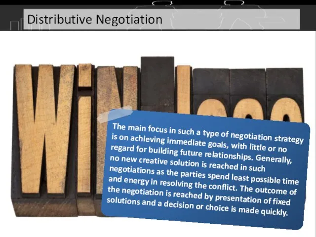 ‘Distributive Negotiation’ is also known as ‘Positional’ or ‘Competitive’ or ‘Fixed