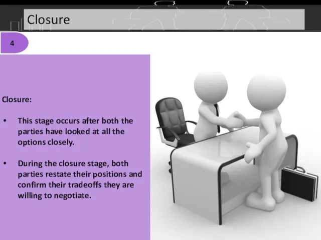 Closure: This stage occurs after both the parties have looked at