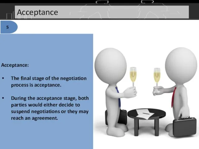 Acceptance: The final stage of the negotiation process is acceptance. During