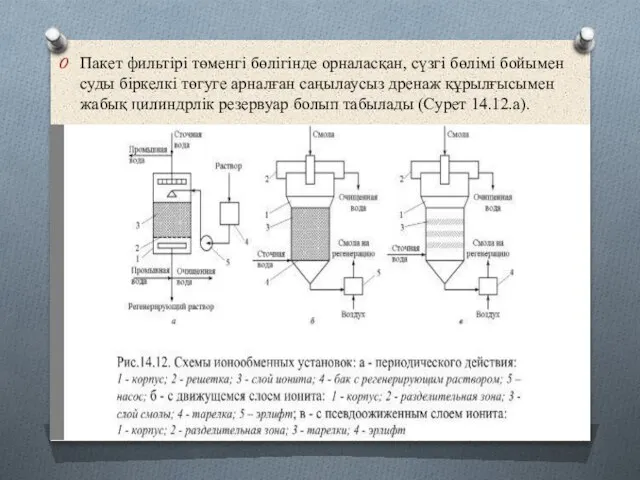 Пакет фильтірі төменгі бөлігінде орналасқан, сүзгі бөлімі бойымен суды біркелкі төгуге