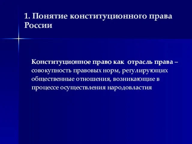 1. Понятие конституционного права России Конституционное право как отрасль права –