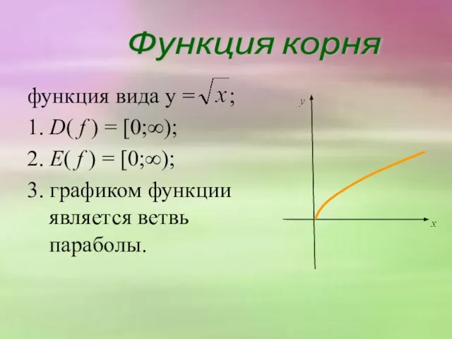 функция вида y = ; 1. D( f ) = [0;∞);