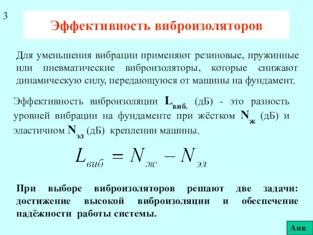 Эффективность виброизоляторов Для уменьшения вибрации применяют резиновые, пружинные или пневматические виброизоляторы,