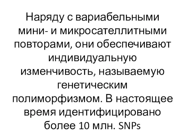 Наряду с вариабельными мини- и микросателлитными повторами, они обеспечивают индивидуальную изменчивость,