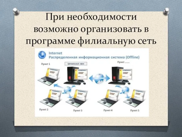 При необходимости возможно организовать в программе филиальную сеть