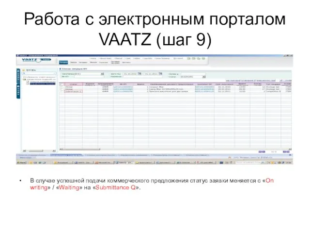 Работа с электронным порталом VAATZ (шаг 9) В случае успешной подачи