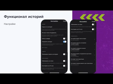 Настройки Функционал историй