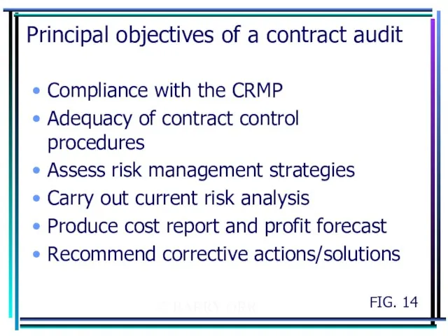 © BARRY ORR Principal objectives of a contract audit Compliance with