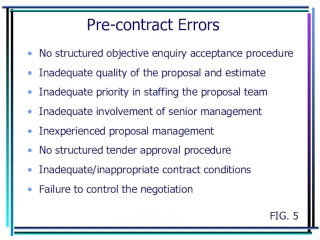 © BARRY ORR Pre-contract Errors No structured objective enquiry acceptance procedure