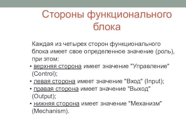 Стороны функционального блока Каждая из четырех сторон функционального блока имеет свое