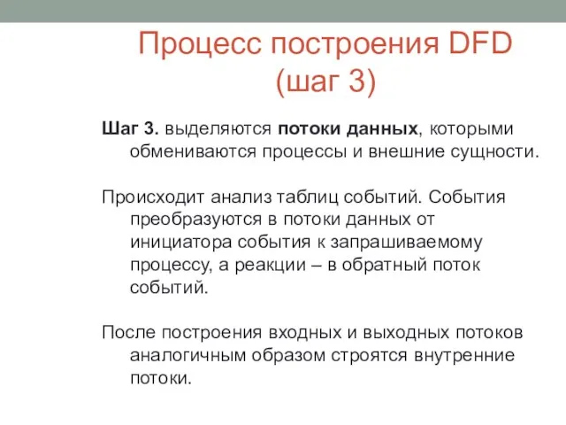 Процесс построения DFD (шаг 3) Шаг 3. выделяются потоки данных, которыми