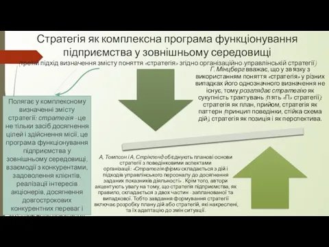 Стратегія як комплексна програма функціонування підприємства у зовнішньому середовищі (третій підхід