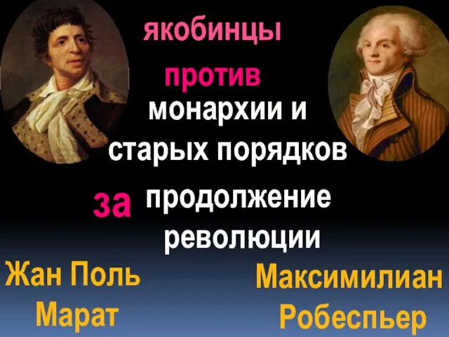 Максимилиан Робеспьер Жан Поль Марат якобинцы монархии и старых порядков продолжение революции за против