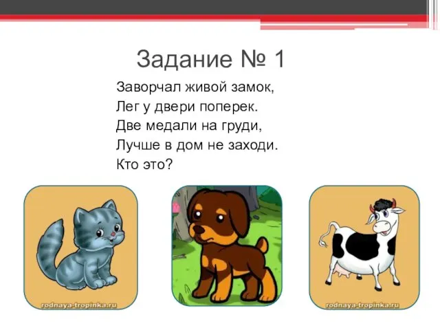 Задание № 1 Заворчал живой замок, Лег у двери поперек. Две